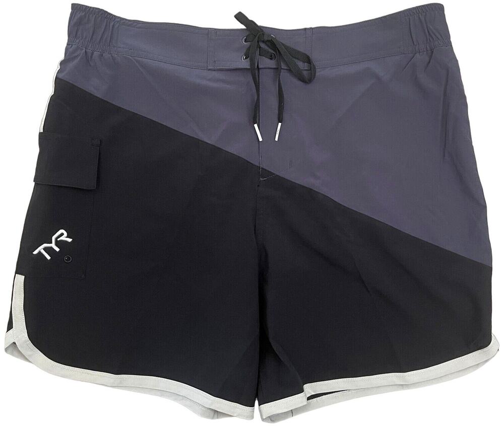 TYR Mens Bulldog Diagnonal Splice Board Shorts Swim - Black Grey Size 2XL - $40